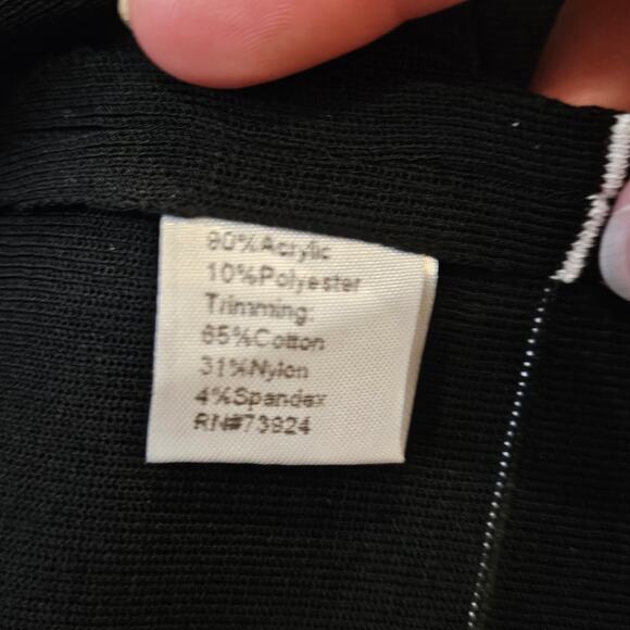 Ming Wang Cardigan Womens Size XS Black Open Front Pink Ribbon Grommet Trim - Picture 10 of 11